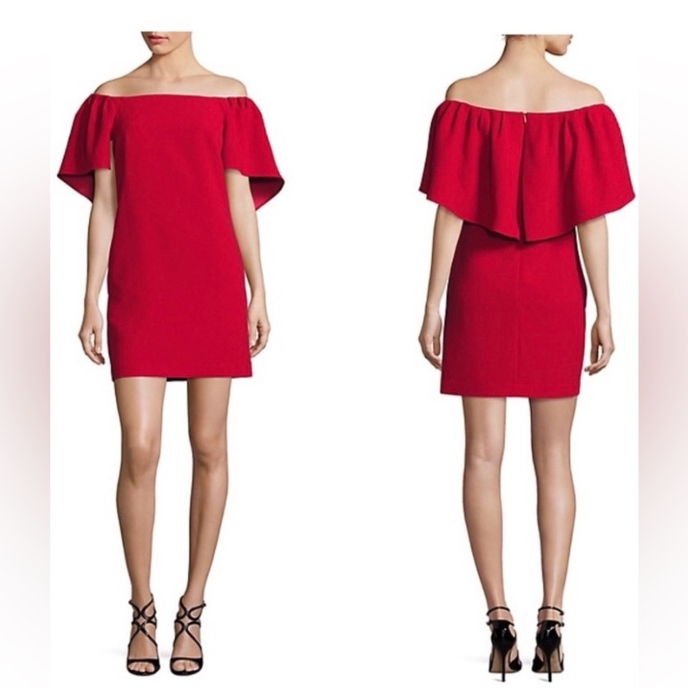 Trina Turk Off-Shoulder Mini Dress Red Draped Back
